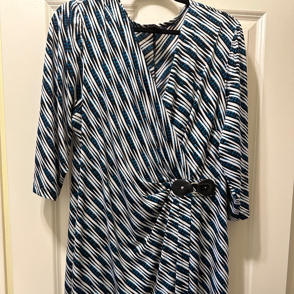 Blue and white wrap dress
